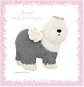 Old English Sheepdog angel with wings and halo.